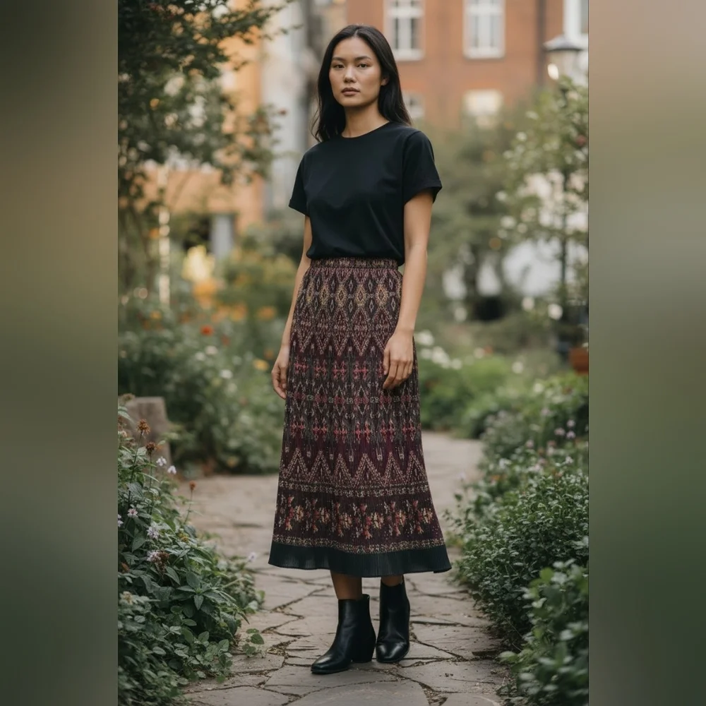 Norton McNaughton Vintage Accordion Ikat Style Pencil Midi Skirt Free Size - Picture 1 of 10
